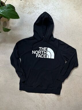 The North Face Classic Black Hoodie with White Logo Women’s Large Fleece Cotton